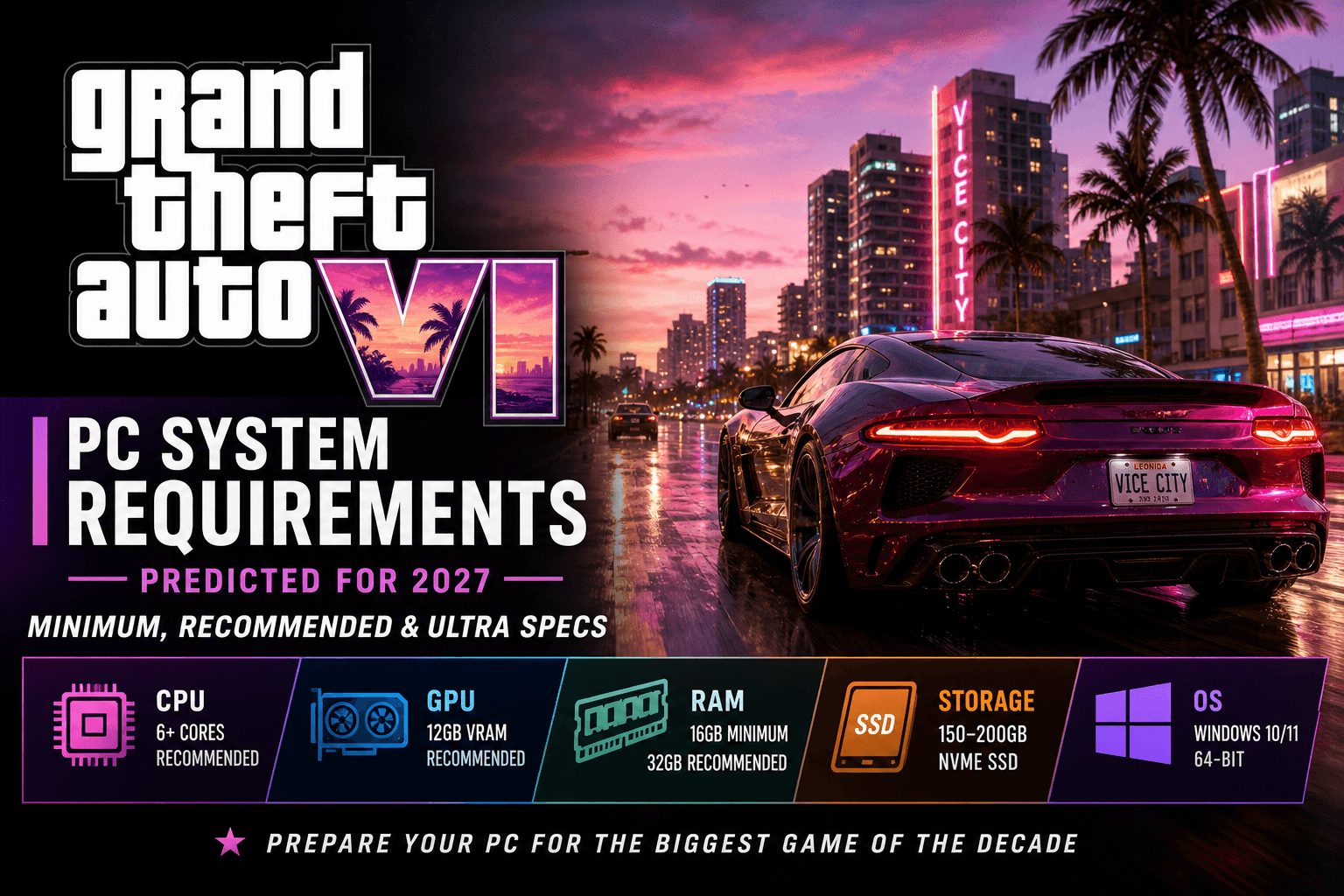 GTA 6 PC System Requirements — Minimum, Recommended, and Ultra Specs Predicted for 2027